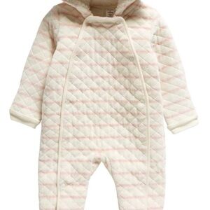 Nordstrom Quilted Cream and Pink Hooded bunting suit 0-3M